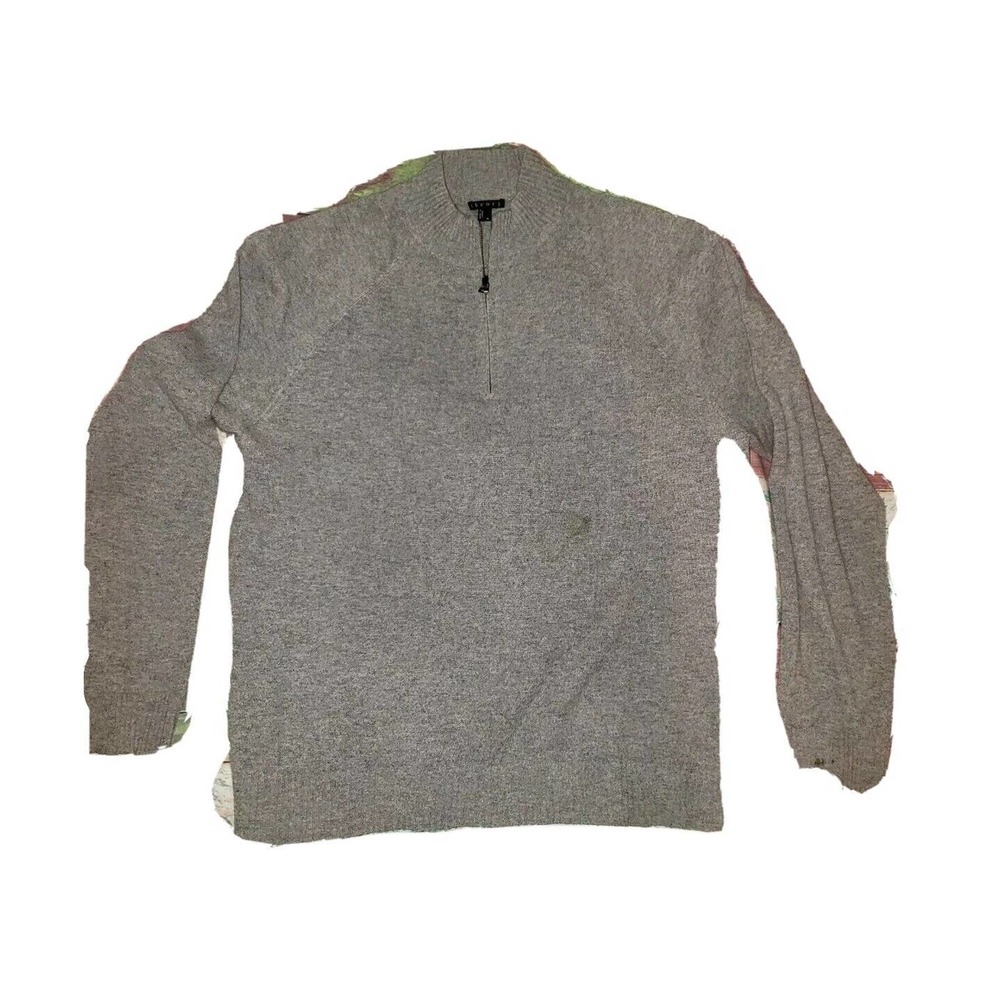 Theory Gray 100% Cashmere 1/4 Zip Pullover Mock Neck Sweater Size XL Extra Large